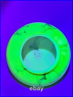 1930 Art Deco Vaseline Uranium Cased Marbled Slag Glass Lamp Shade Globe Ball #2