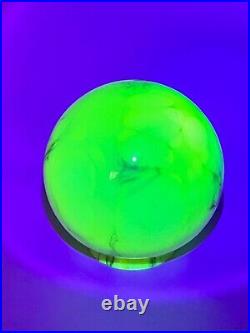 1930 Art Deco Vaseline Uranium Cased Marbled Slag Glass Lamp Shade Globe Ball #2