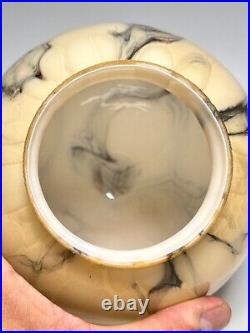 1930 Art Deco Vaseline Uranium Cased Marbled Slag Glass Lamp Shade Globe Ball #2