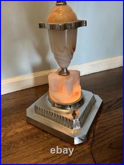 1930's Art Deco Uranium Slag Glass & Chrome Floor Lamp WORKS ABCO MCM