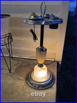 1930s 1940s Art Deco Smoking Stand Ashtray Slag Glass Lighted MICO Americana