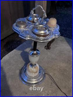 1930s 1940s Art Deco Smoking Stand Ashtray Slag Glass Lighted MICO Americana