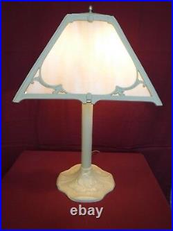 1930s ART & CRAFTS MISSION TABLE LAMP With SLAG GLASS SHADE