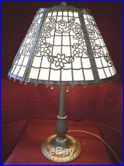 1930s ART DECO TWO LIGHT TABLE LAMP With SLAG GLASS SHADE