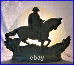 1932 Cast Metal FATHER OF OUR COUNTRY CENTENNIAL LAMP with Slag GLASS BACKGROUND