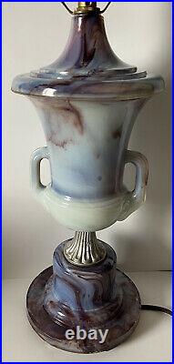 1933 G-6 Aladdin Electric Purple & White Swirl Marble Slag Glass Lamp