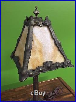 19 Arts and Crafts Slag Glass Shade Table Lamp Mission Hand Hammered Style