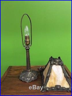 19 Arts and Crafts Slag Glass Shade Table Lamp Mission Hand Hammered Style