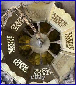 19 Swag Lamp Metal Overlay Slag Glass Chandelier On Chain