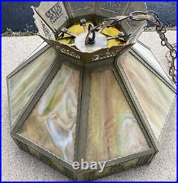19 Swag Lamp Metal Overlay Slag Glass Chandelier On Chain