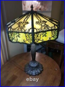 20 Antique Miller Oak Leaf Slag Glass Lamp Tiffany, Handel B&H era