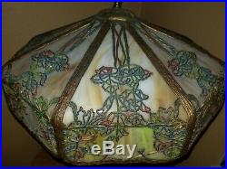 20 Antique Miller Oak Leaf Slag Glass Lamp Tiffany, Handel era