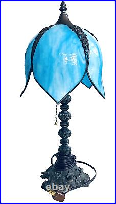 20 Blue Stained-Glass Tulip Slag Table Lamp Nightstand Retro 60s Home MCM Art 20 Blue Stained-Glass Tulip Slag Table Lamp Nightstand Retro 60s Home MCM Art