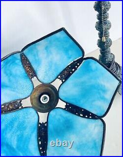 20 Blue Stained-Glass Tulip Slag Table Lamp Nightstand Retro 60s Home MCM Art 20 Blue Stained-Glass Tulip Slag Table Lamp Nightstand Retro 60s Home MCM Art