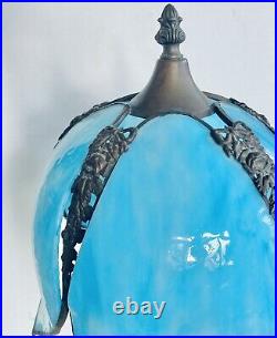20 Blue Stained-Glass Tulip Slag Table Lamp Nightstand Retro 60s Home MCM Art 20 Blue Stained-Glass Tulip Slag Table Lamp Nightstand Retro 60s Home MCM Art