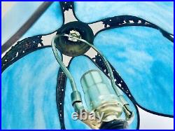 20 Blue Stained-Glass Tulip Slag Table Lamp Nightstand Retro 60s Home MCM Art 20 Blue Stained-Glass Tulip Slag Table Lamp Nightstand Retro 60s Home MCM Art