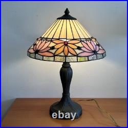 20 Floral Tiffany Style Slag Glass Lamp With Metal Base