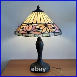 20 Floral Tiffany Style Slag Glass Lamp With Metal Base