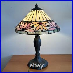 20 Floral Tiffany Style Slag Glass Lamp With Metal Base