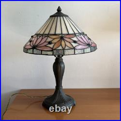 20 Floral Tiffany Style Slag Glass Lamp With Metal Base