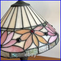 20 Floral Tiffany Style Slag Glass Lamp With Metal Base