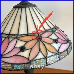20 Floral Tiffany Style Slag Glass Lamp With Metal Base
