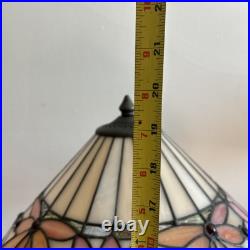 20 Floral Tiffany Style Slag Glass Lamp With Metal Base
