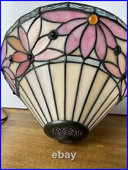 20 Floral Tiffany Style Slag Glass Lamp with Metal Base Pink Mauve Green