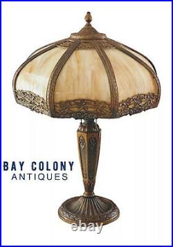 20th C Antique Arts & Crafts / Art Nouveau 8 Panel Caramel Slag Glass Lamp