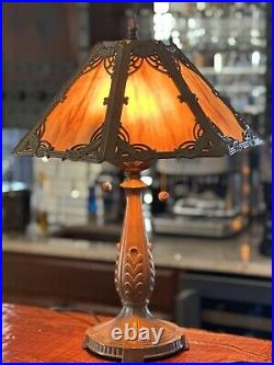 22 H Dale Tiffany Style Slag Glass Table Lamp /very Heavy Lamp