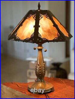 22 H Dale Tiffany Style Slag Glass Table Lamp /very Heavy Lamp