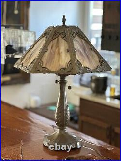 22 H Dale Tiffany Style Slag Glass Table Lamp /very Heavy Lamp