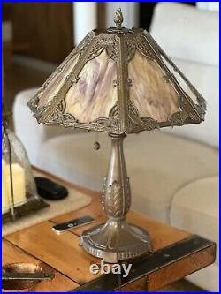 22 H Dale Tiffany Style Slag Glass Table Lamp /very Heavy Lamp