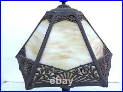 22 Signed Art Nouveau / Art Deco 2 Socket Caramel Slag Glass Overlay Lamp