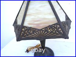 22 Signed Art Nouveau / Art Deco 2 Socket Caramel Slag Glass Overlay Lamp