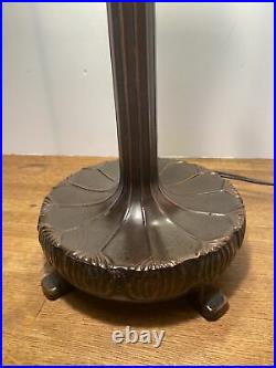 22 Tiffany Style Slag Glass Lamp Antique Bronze Footed Base Dbl Pull