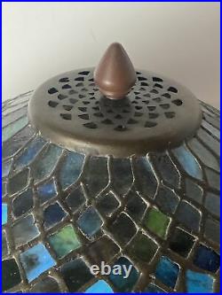 22 Tiffany Style Slag Glass Lamp Antique Bronze Footed Base Dbl Pull