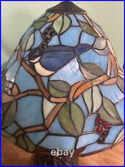 23 Cracker Barrel Stained Slag Glass Lamp Bluebirds Tiffany Style