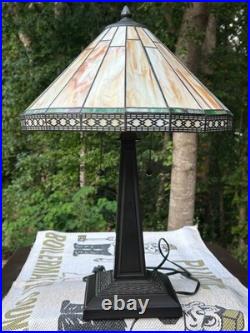 24 H Vintage TIFFANY-STYLE Arts & Crafts Mission Stained Slag Glass Table Lamp