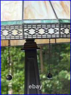 24 H Vintage TIFFANY-STYLE Arts & Crafts Mission Stained Slag Glass Table Lamp