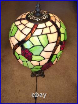 24 Stained Slag Glass Lamp Grape Clusters on Vine Tiffany Style