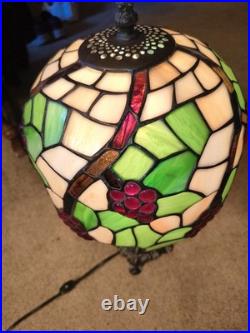 24 Stained Slag Glass Lamp Grape Clusters on Vine Tiffany Style