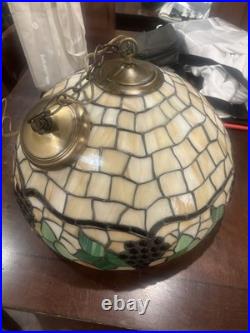 24 Stained Slag Glass Lamp Grape Clusters on Vine Tiffany Style