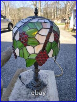 24 Stained Slag Glass Lamp Grape Clusters on Vine Tiffany Style