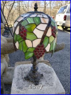 24 Stained Slag Glass Lamp Grape Clusters on Vine Tiffany Style