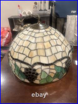 24 Stained Slag Glass Lamp Grape Clusters on Vine Tiffany Style