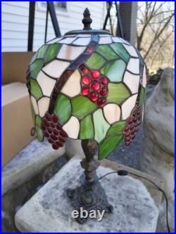 24 Stained Slag Glass Lamp Grape Clusters on Vine Tiffany Style