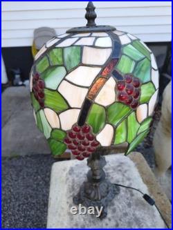 24 Stained Slag Glass Lamp Grape Clusters on Vine Tiffany Style