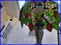 24 Stained Slag Glass Lamp Grape Clusters on Vine Tiffany Style