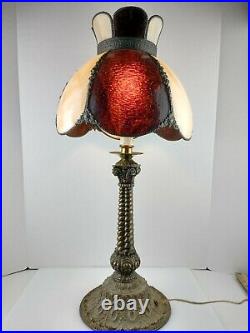 27 Tall White and brown Slag Glass Tulip Petal Table Lamp Home decor